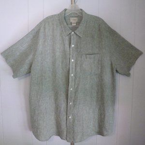 LL Bean Shirt Men’s Extra Large Regular Green Linen Button Up Short Sleeves